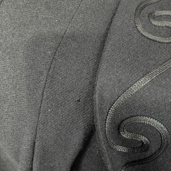 Womens Holly Deb Black 100% Pure Wool Embroidered Long Coat Open Front Size M - Picture 11 of 12